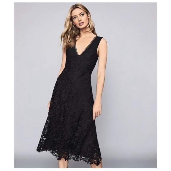 REISS Black Barbara Lace Midi Dress Size 4 - Picture 4 of 15